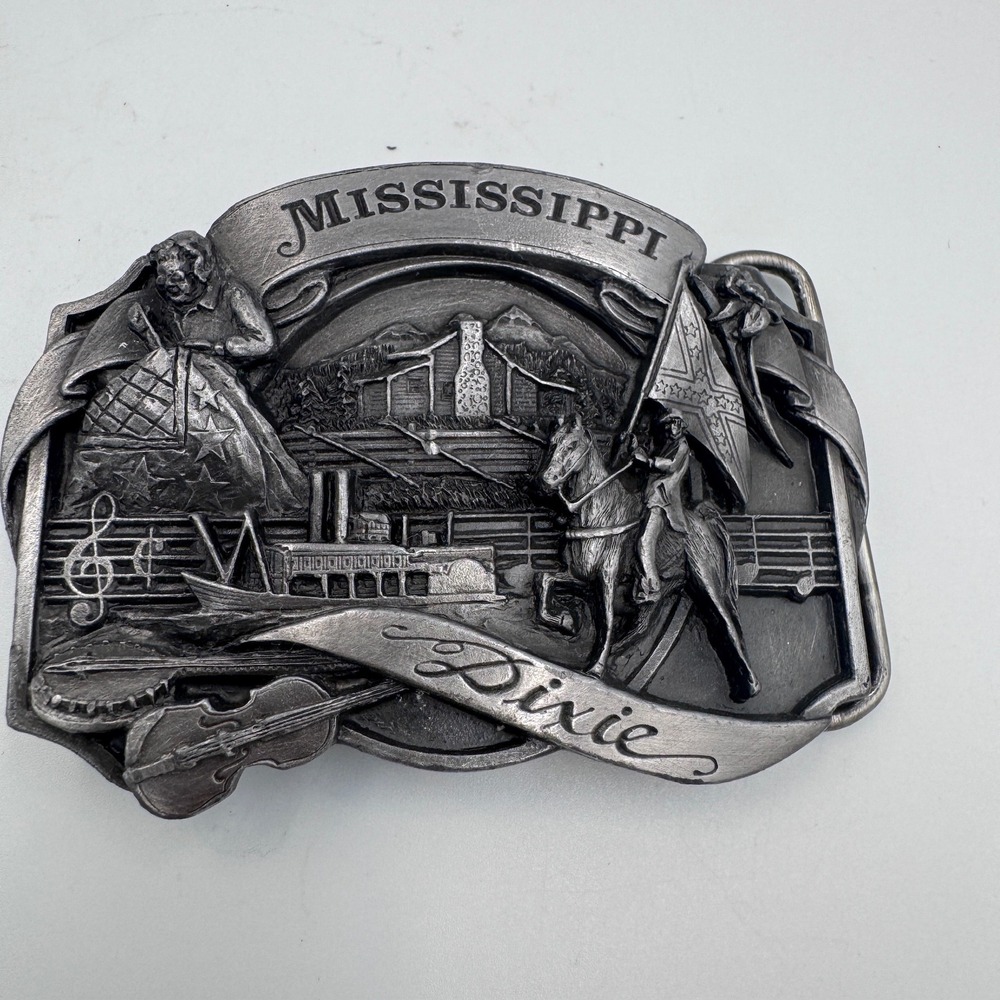 Vintage 1986 Siskiyou Mississippi Dixie Belt Buckle P55 Made in USA Pewter Tone‎